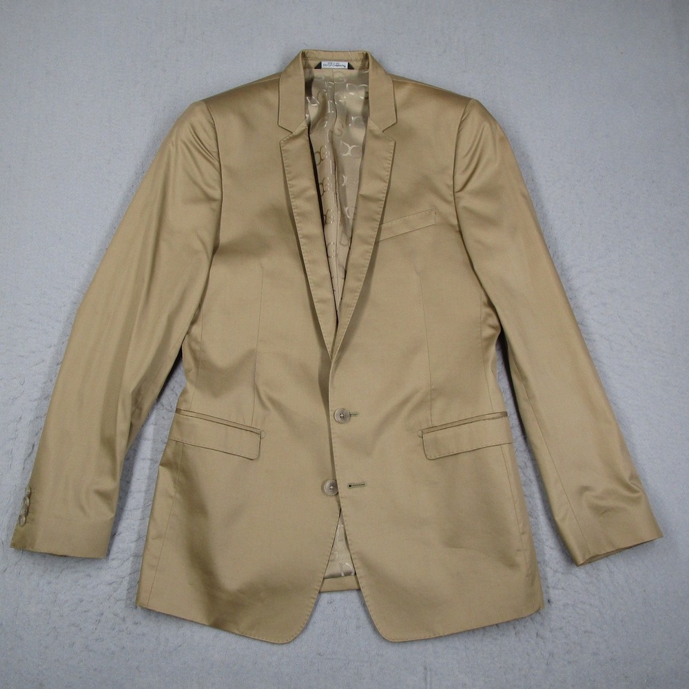 Dolce & Gabbana Gold Mens Suit Tan Khaki Cotton 2 Button Jacket Size 48 IT